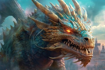 Dragons and fantasy artificial intelligence image. Generative AI
