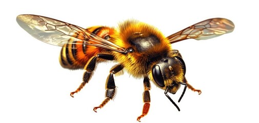 Detail of honeybee isolated on the white background. Generative AI