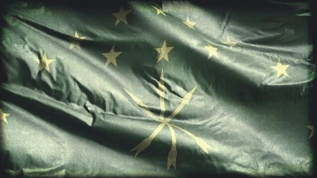 Adygea retro aged flag waving on the wind. Old vintage banner swaying on the breeze. Seamless loop.