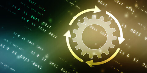 Obraz premium Update icon with binary codes on technology abstract background, Update System Upgrade Software version technology concept