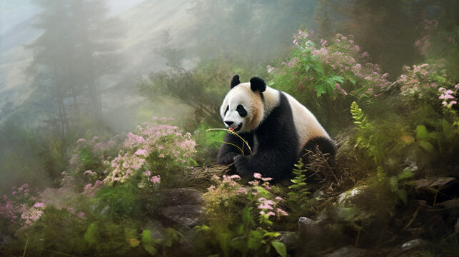 Giant panda in the jungle. Ai generative.