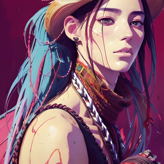  Cowgirl portrait, Abstract woman, highly detailed illustration Wild West & Western, Impressionism Oil Painting, Generative AI