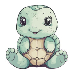 Cute baby turtle cheerful animal