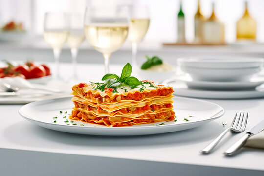 Tasty lasagne with tomato sauce. AI generativ.