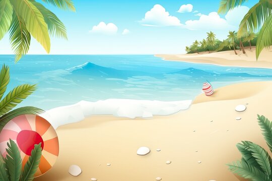 Vector realistic tropical summer background with beach. Generative AI