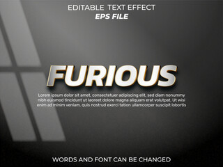 furious text effect, font editable, typography, 3d text. vector template