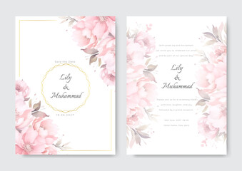 Elegant hand drawing wedding invitation floral pink design