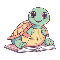 Cute cartoon turtle smiling on book
