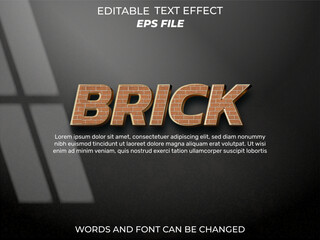 brick text effect, font editable, typography, 3d text. vector template