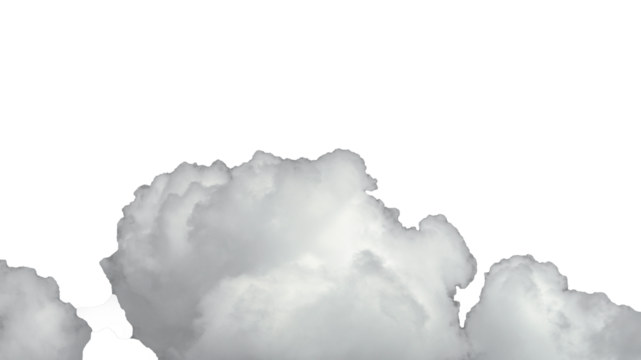 Fluffy clouds on a transparent background. White clouds close-up. Cumulonimbus