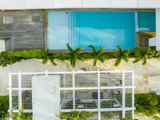 Aerial overhead photo of a swimming pool deck