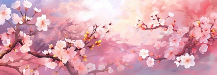 White and blush cherry blossom background. Generative AI