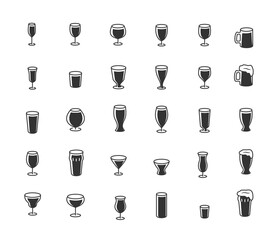 Bar Glasses for Different Drinks Vector Icon Set