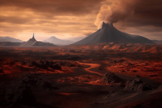 Concept art illustration of Mordor land, Generative AI