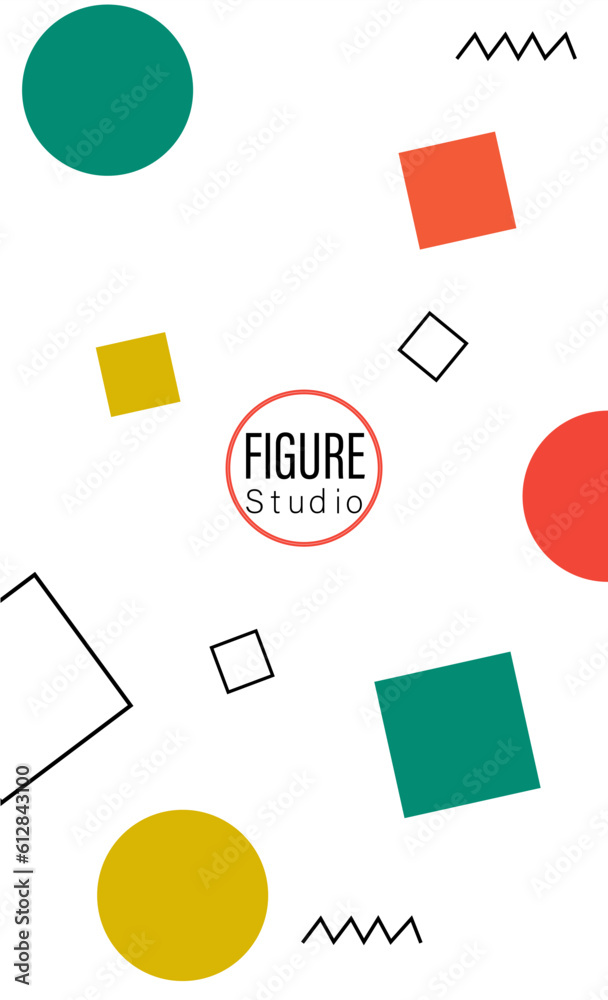 Wall mural abstract banner with geometric figures. multicolored circles and squares and patterns of simple shap