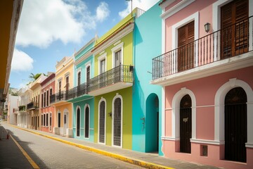Colorful houses in old San Juan, Puerto Rico, Generative AI - obrazy, fototapety, plakaty
