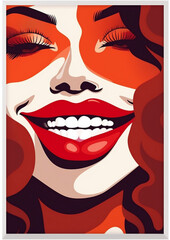toothpaste woman teeth lipstick illustration lip fashion red poster pop mouth. Generative AI.