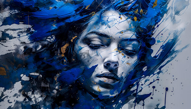 Fototapeta Woman in Acrylic Synthography Illustration Abstract Generative AI KI Wallpaper Digital Art Background Journal Graphic