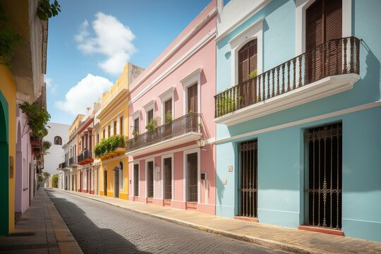 Colorful houses in old San Juan, Puerto Rico, Generative AI