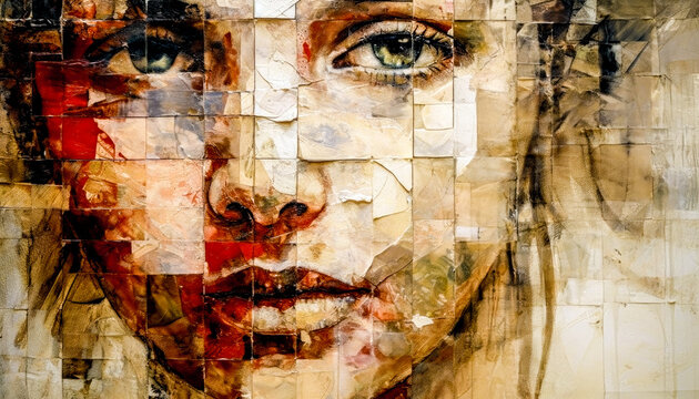 Fototapeta Woman in Acrylic Synthography Illustration Abstract Generative AI KI Wallpaper Digital Art Background Journal Graphic