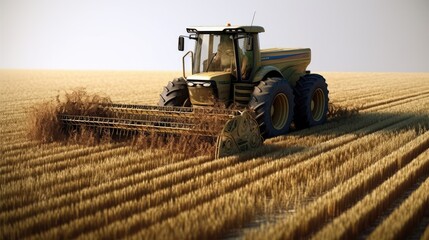A large harvester in operation in a farm field, generated by AI