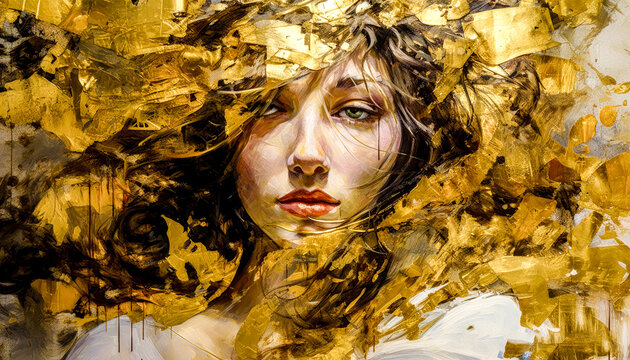 Fototapeta Woman in Acrylic Synthography Illustration Abstract Generative AI KI Wallpaper Digital Art Background Journal Graphic