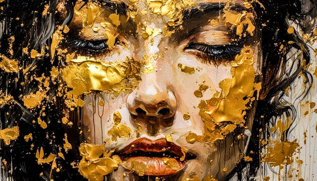 Fototapeta Woman in Acrylic Synthography Illustration Abstract Generative AI KI Wallpaper Digital Art Background Journal Graphic