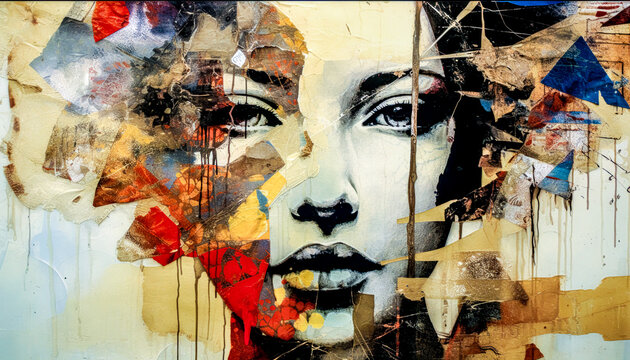 Fototapeta Woman in Acrylic Synthography Illustration Abstract Generative AI KI Wallpaper Digital Art Background Journal Graphic