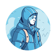 One person walking with backpack in winter