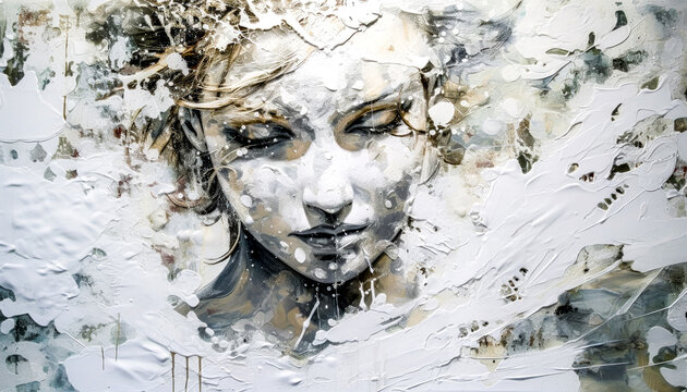 Fototapeta Woman in Acrylic Synthography Illustration Abstract Generative AI KI Wallpaper Digital Art Background Journal Graphic