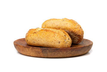 Grain Bread Isolated, Whole Buns with Seeds, Rustic Organic Cereal Bread Grain Bun