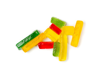 Rainbow Gummy Candy Pile Isolated, Sour Jelly Candies Strips in Sugar Sprinkle, Colorful Striped Marmalade