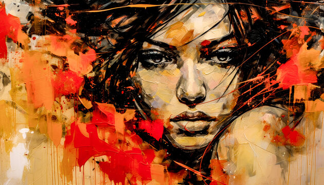 Fototapeta Woman in Acrylic Synthography Illustration Abstract Generative AI KI Wallpaper Digital Art Background Journal Graphic