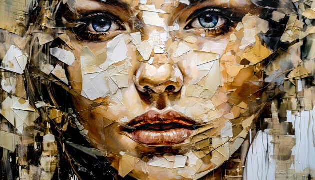 Fototapeta Woman in Acrylic Synthography Illustration Abstract Generative AI KI Wallpaper Digital Art Background Journal Graphic
