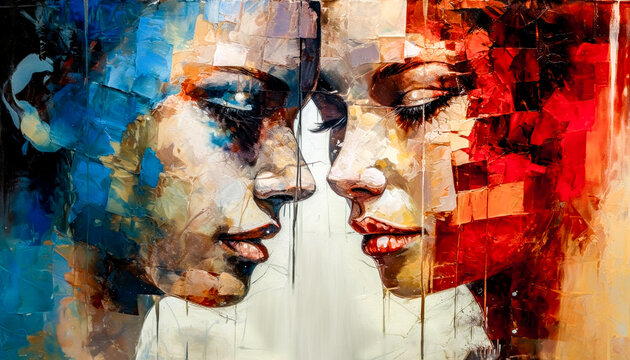 Fototapeta Woman in Acrylic Synthography Illustration Abstract Generative AI KI Wallpaper Digital Art Background Journal Graphic