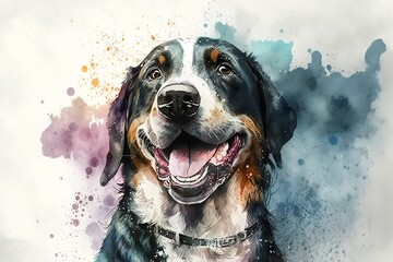 Watercolor Painting Dog Portrait. Generative AI/
