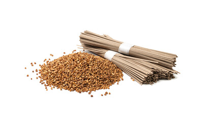 Dry Soba Isolated, Raw Buckwheat Noodles, Uncooked Buck Wheat Pasta, Soba Spaghetti