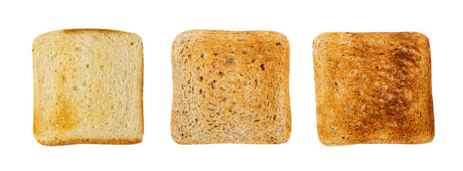 Bread Toasts Isolated, Toasted Sandwich Square Slices, Loaf Pieces for Toast on White Background