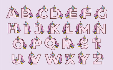 Cute unicorn alphabet animal font colorful letter © feyla gallery