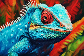Obraz premium stunning turquoise chameleon, its intricate patterns and vibrant colors bringing a touch of fantasy to your imagination. Generative AI.