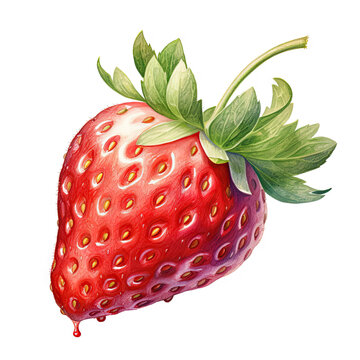Generative AI watercolor tasty strawberry on white background