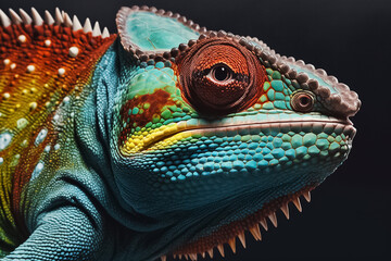 Fototapeta premium stunning turquoise chameleon, its intricate patterns and vibrant colors bringing a touch of fantasy to your imagination. Generative AI.