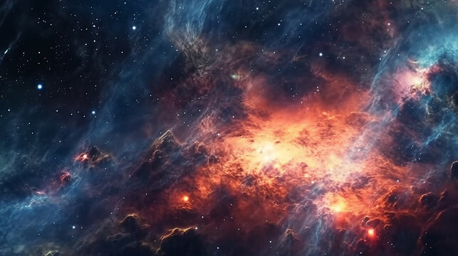 Nebula and galaxies in space cosmos background