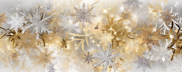 background abstract gold white winter christmas holiday sparkle snow snowflake decoration. Generative AI.
