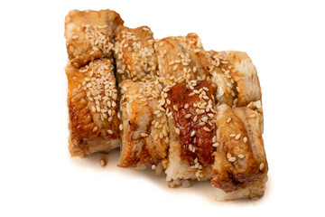 Sushi with cream cheese and eel isolated on white background.