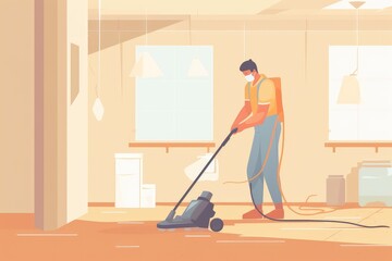 Fototapeta premium Illustration of a worker operating a cleaning tool, AI generated