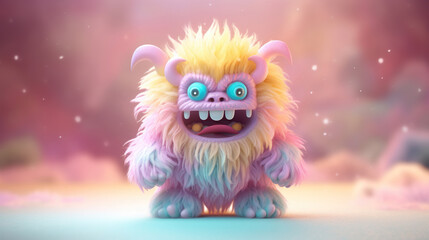 Fototapeta premium Colorful cartoon character furry monster. 3d creatures