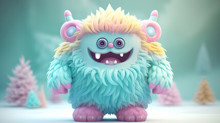 Obraz premium Colorful cartoon character furry monster. 3d creatures