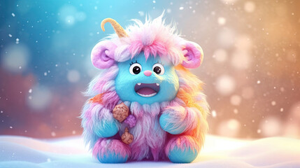 Fototapeta premium Colorful cartoon character furry monster. 3d creatures