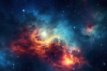 Fototapeta na wymiar stars and galaxies in outer space, the beauty of space exploration. galaxies collision nebula and star field against space. Supernova background wallpaper. generative AI